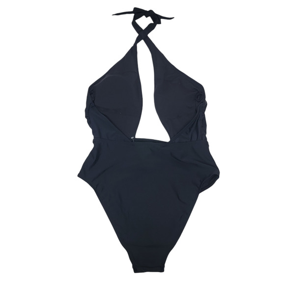 NWT Cupshe X Stassie Halter Swimsuit Black One Piece Front Cross Medium Backless - Picture 6 of 10